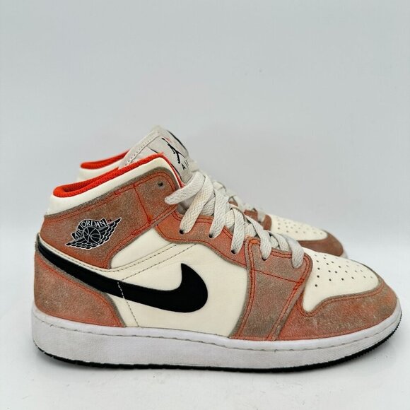 Nike Air Jordan 1 Mid Youth Size 5.5Y Women 7 DV1336-800 Orange Black White Shoe - Picture 4 of 11